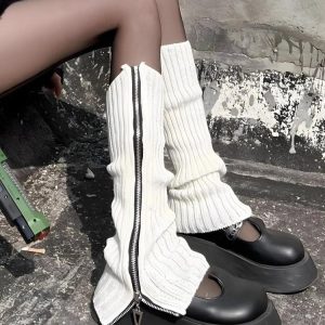 Grunge Zip-Up Knitted Leg Warmers