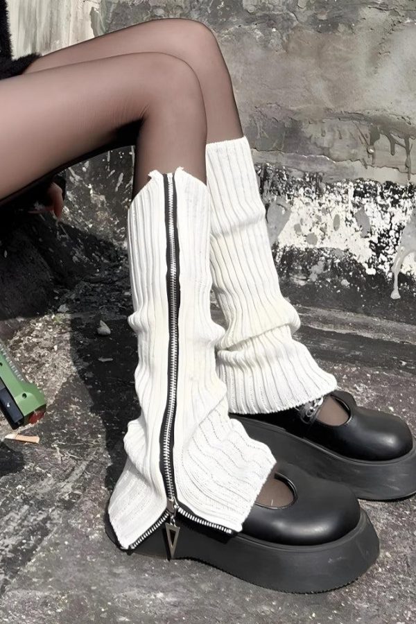 Grunge Zip-Up Knitted Leg Warmers