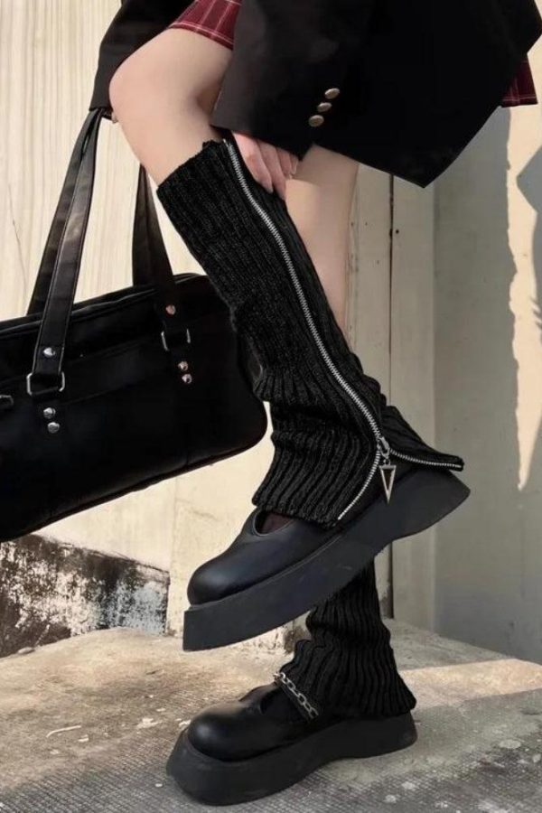 Grunge Zip-Up Knitted Leg Warmers