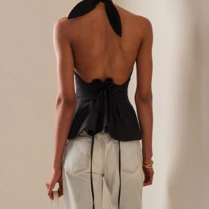 Halter Neck Lace Up Ruched Top