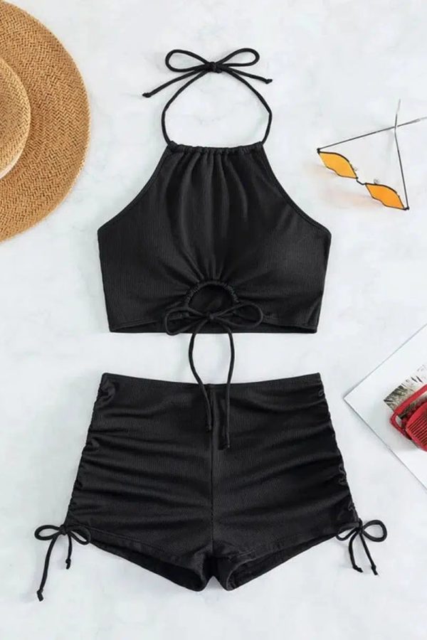 Halter Top & Swim Shorts Bikini Set