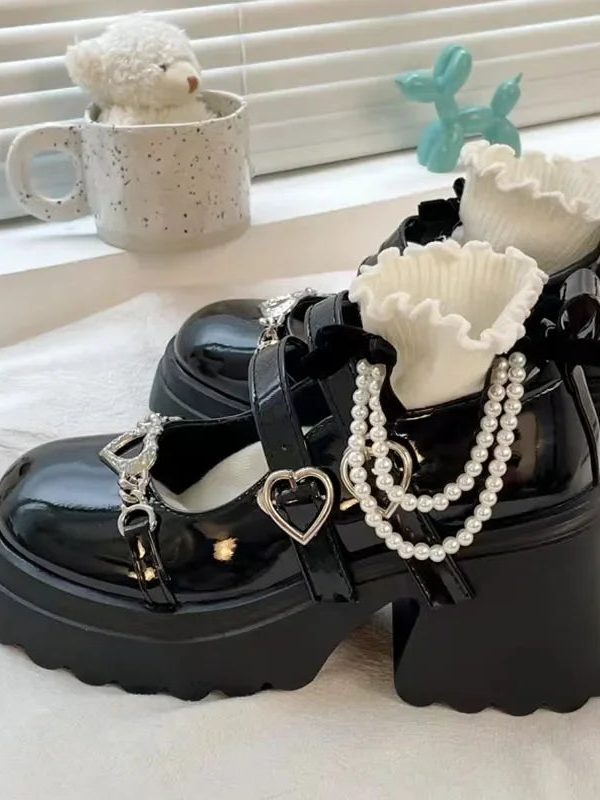 Heart Accessory Chunky Platform Mary Jane Shoes