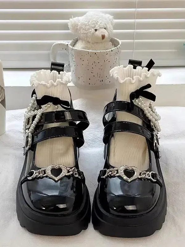 Heart Accessory Chunky Platform Mary Jane Shoes