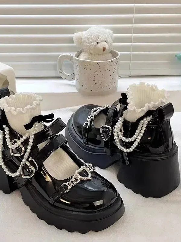 Heart Accessory Chunky Platform Mary Jane Shoes
