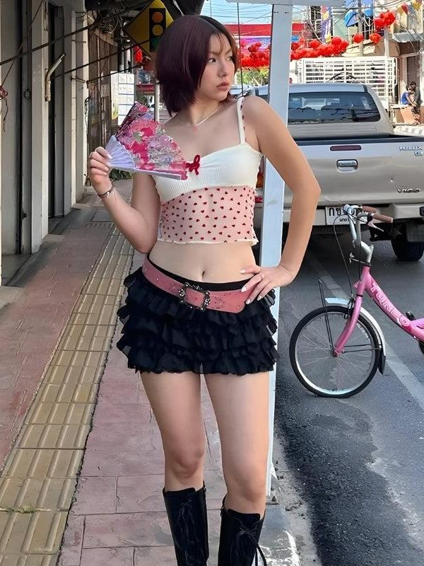 Heart Knitted Sheer Crop Top