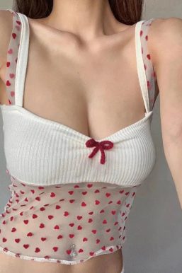 Heart Knitted Sheer Crop Top