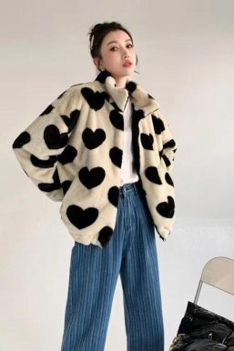 Heart Pattern Teddy Jacket