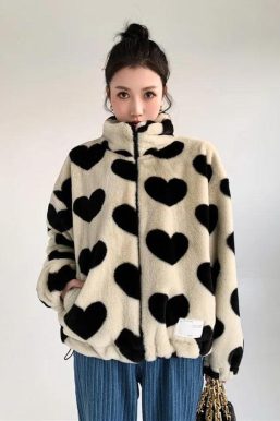 Heart Pattern Teddy Jacket