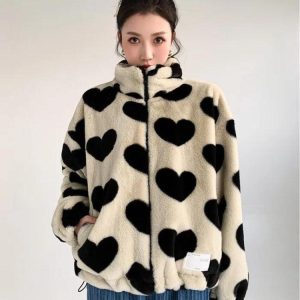 Heart Pattern Teddy Jacket