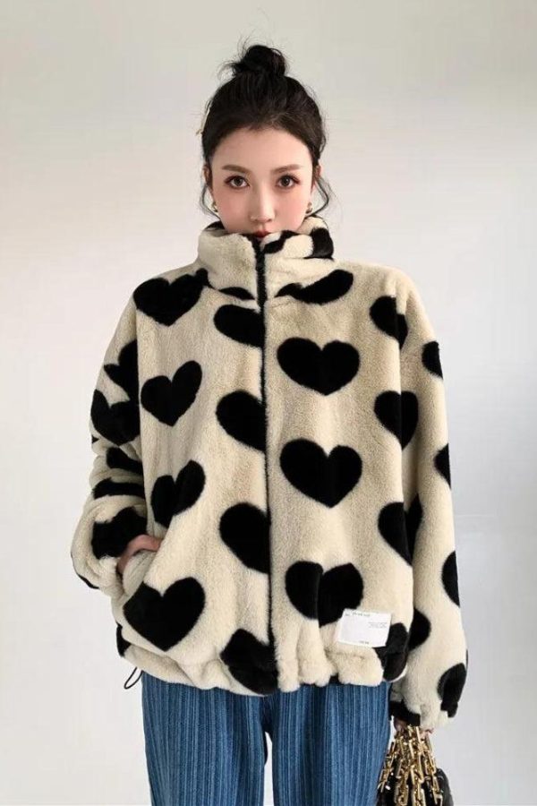 Heart Pattern Teddy Jacket