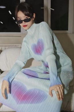 Heart Pleated Top & Midi Skirt Two Piece Set