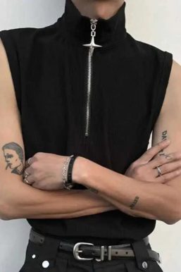 High Neck Ribbed Zip Top