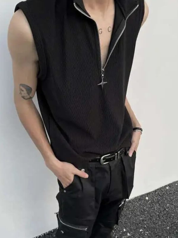 High Neck Ribbed Zip Top