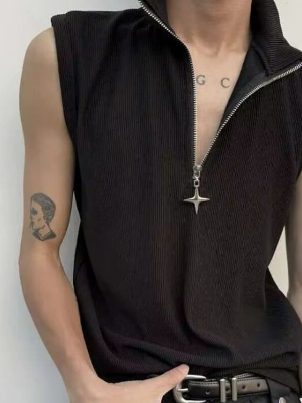 High Neck Ribbed Zip Top