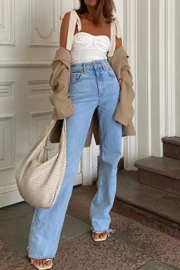 High Waist Casual Washed Jeans