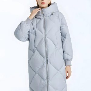 Hooded Zip-Up Long Puffer Coat