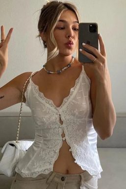 Hook Front Lace Trim Top