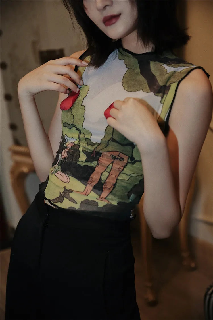 Illustrated Mesh Top Illustrated Mesh Top