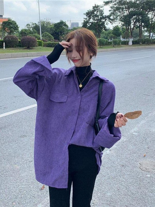 Indie Purple Corduroy Casual Shirt