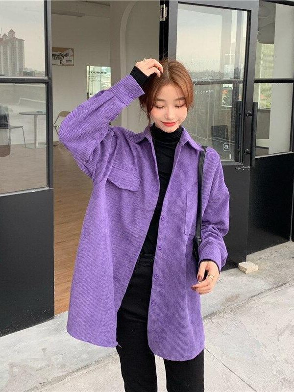 Indie Purple Corduroy Casual Shirt