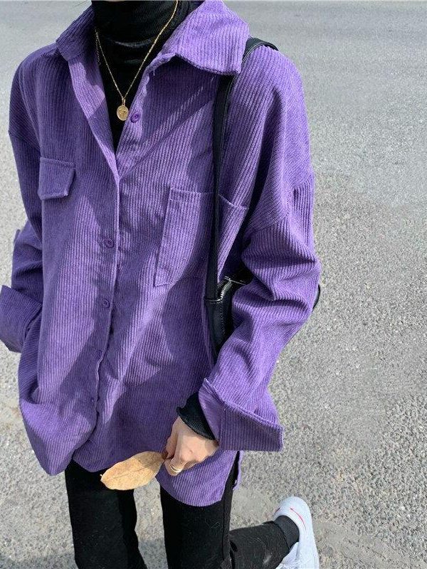Indie Purple Corduroy Casual Shirt
