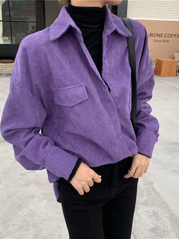 Indie Purple Corduroy Casual Shirt