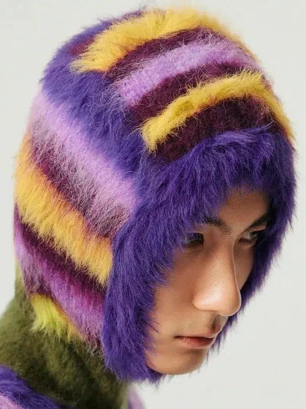 Indie Striped Fluffy Balaclava