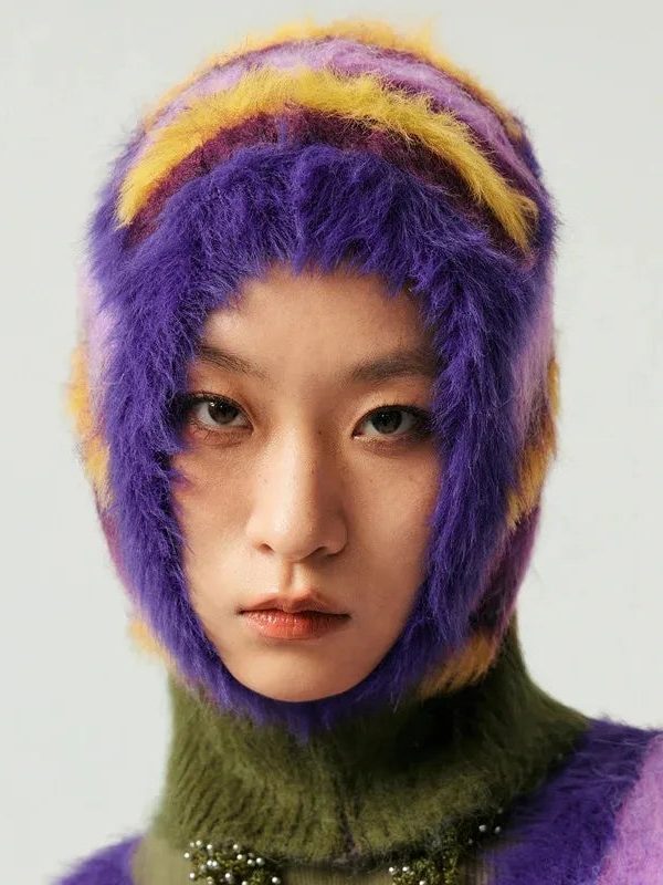 Indie Striped Fluffy Balaclava