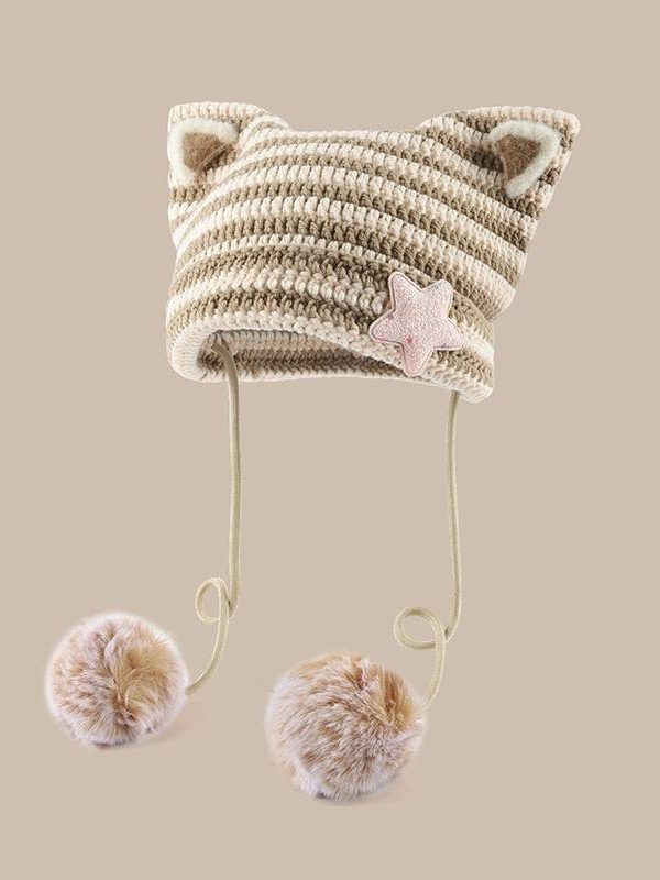 Kawaii Cat Ear Pom-Pom Beanie