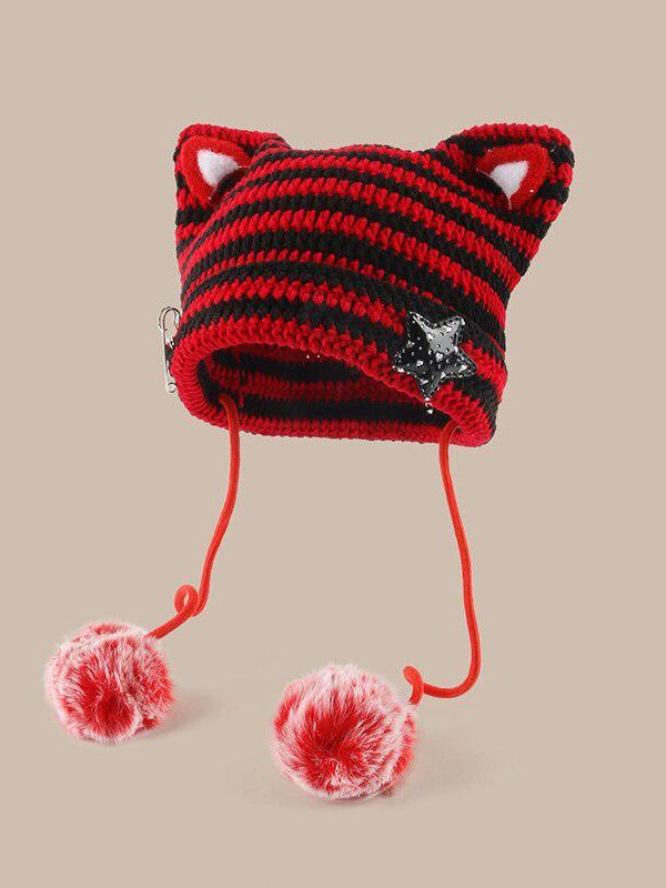 Kawaii Cat Ear Pom-Pom Beanie