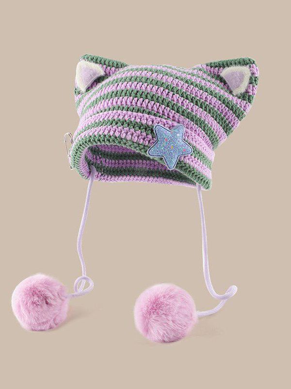 Kawaii Cat Ear Pom-Pom Beanie