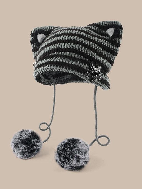 Kawaii Cat Ear Pom-Pom Beanie