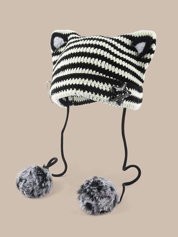 Kawaii Cat Ear Pom-Pom Beanie