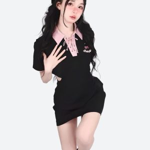 Kawaii Cherry Cut Out Mini Polo Dress
