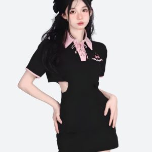 Kawaii Cherry Cut Out Mini Polo Dress