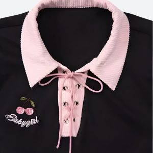 Kawaii Cherry Cut Out Mini Polo Dress