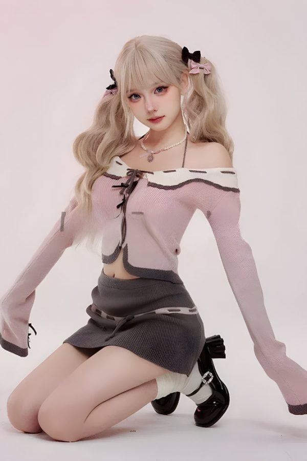 Kawaii Corduroy Knitted Two Piece Set