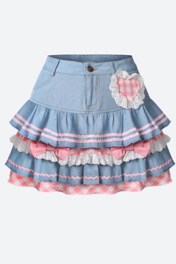 Kawaii Layered Denim Mini Skirt