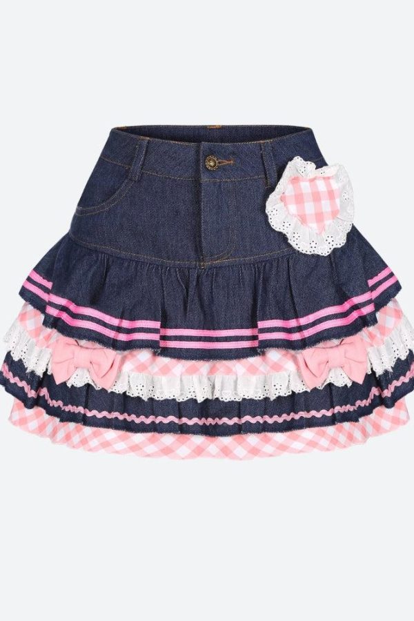 Kawaii Layered Denim Mini Skirt