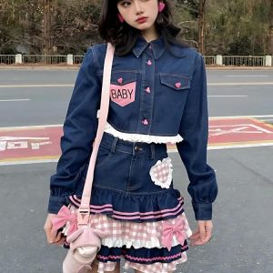 Kawaii Layered Denim Mini Skirt
