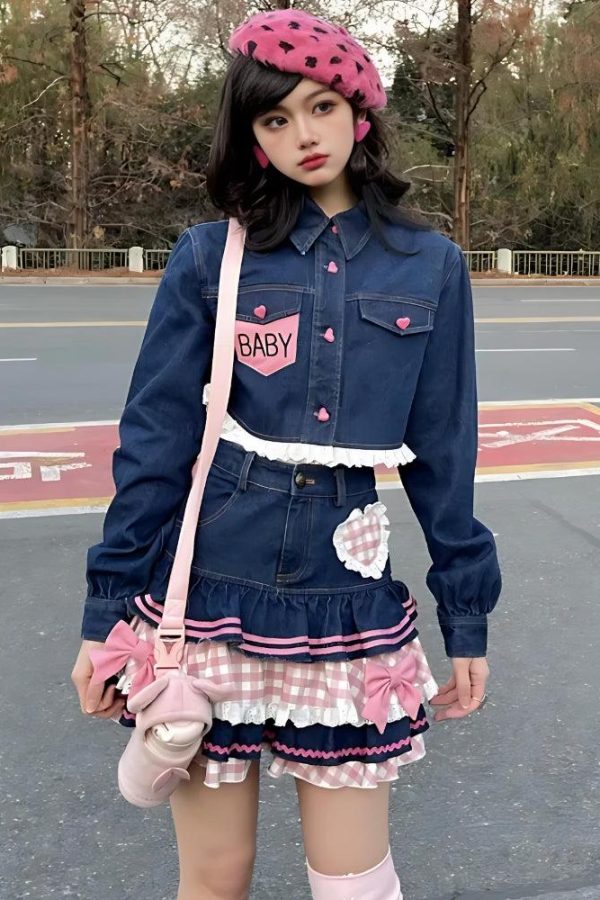 Kawaii Layered Denim Mini Skirt