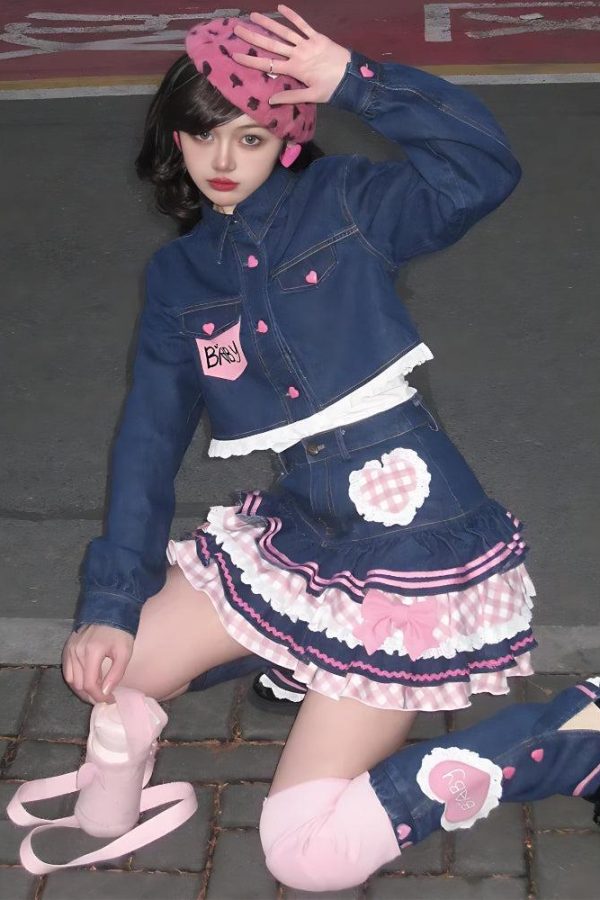 Kawaii Layered Denim Mini Skirt