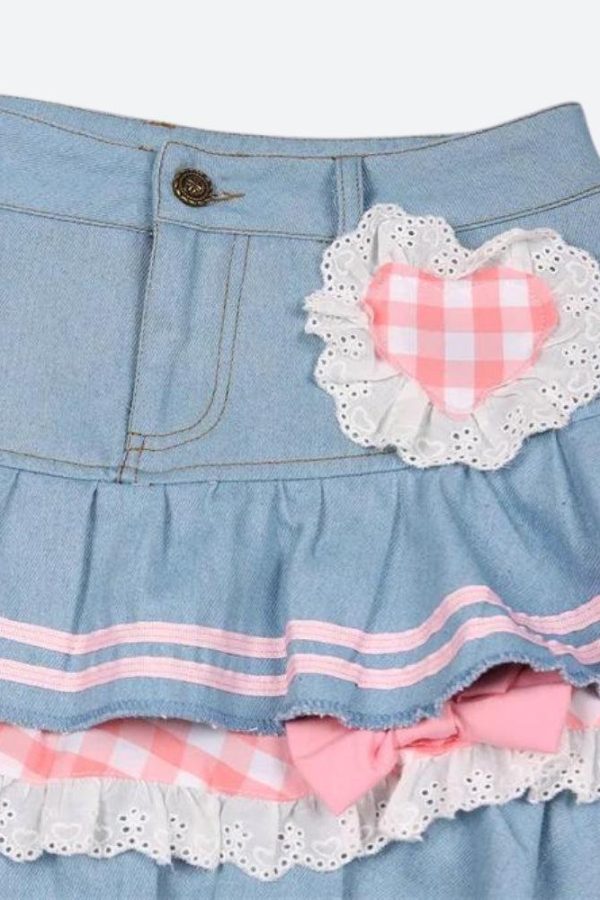 Kawaii Layered Denim Mini Skirt