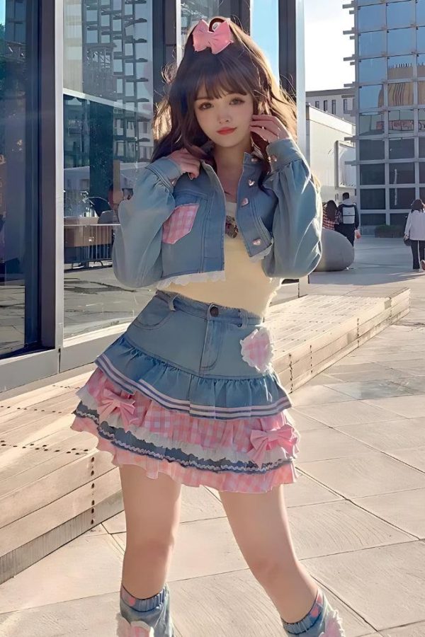 Kawaii Layered Denim Mini Skirt