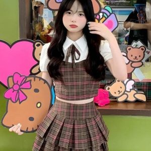Kawaii Plaid Two Piece Set