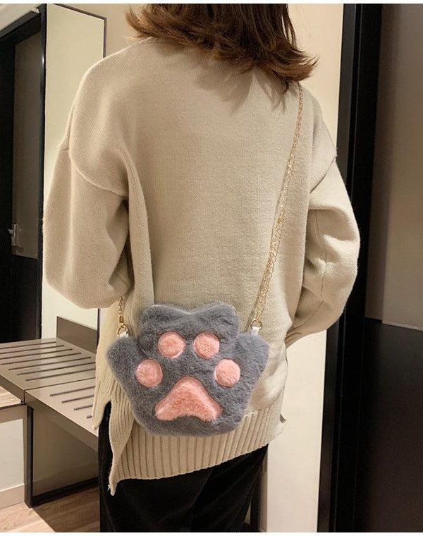 Kawaii Plush Paw Crossbody Bag
