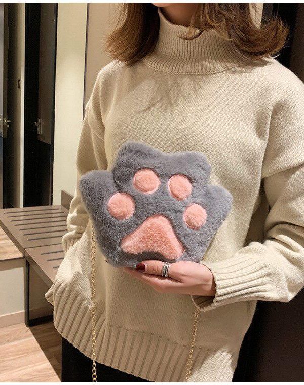Kawaii Plush Paw Crossbody Bag