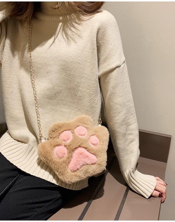 Kawaii Plush Paw Crossbody Bag