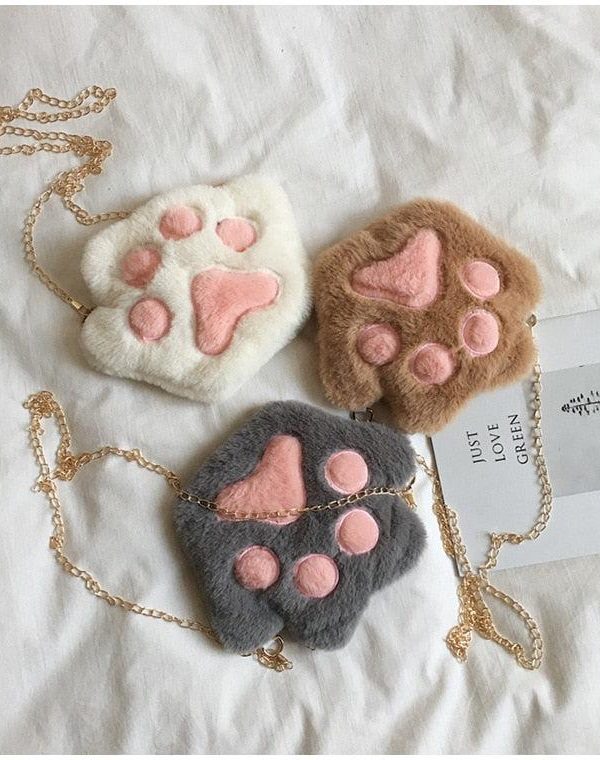 Kawaii Plush Paw Crossbody Bag