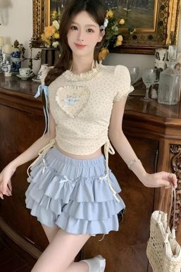 Kawaii Top & Ruffled Mini Skirt Two Piece Set